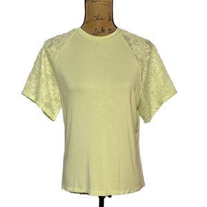 Ryegrass M Top Tee Shirt Burnout Short Sl Light Yellow Green Crew Neck Texture